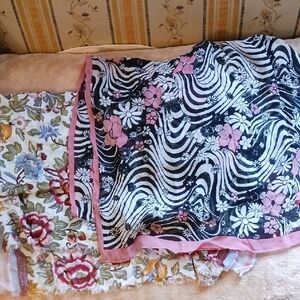 Source Unknown Pink and Black Floral Scarf